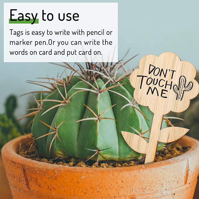 Whaline 60Pcs Flower-Type Bamboo Plant Labels with 1 Marker Pen Eco-Friendly Wooden Plant Sign Tag Wood Garden Marker Decorative Garden Tags for Seed Potted Herbs Flowers Vegetables (5 x 10 Cm)