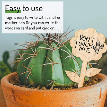 Whaline 60Pcs Flower-Type Bamboo Plant Labels with 1 Marker Pen Eco-Friendly Wooden Plant Sign Tag Wood Garden Marker Decorative Garden Tags for Seed Potted Herbs Flowers Vegetables (5 x 10 Cm)