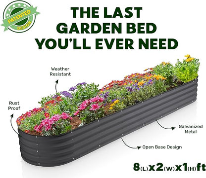 Plant & Plot Galvanized Raised Garden Beds Outdoor // 8×2×1 ft Planter Raised Beds for Gardening, Vegetables, Flowers // Large Metal Garden Box (Gray) // Patented Tool-Free Design