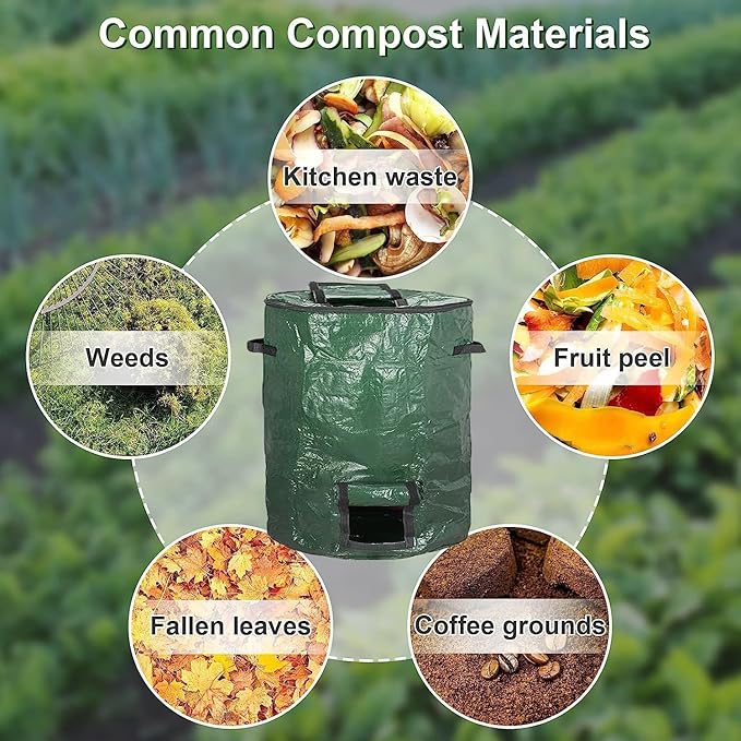 Big Compost Bag - 80 Gallon(300L) Garden Compost Bin for Yard Garbage Cans (Green 1pc)