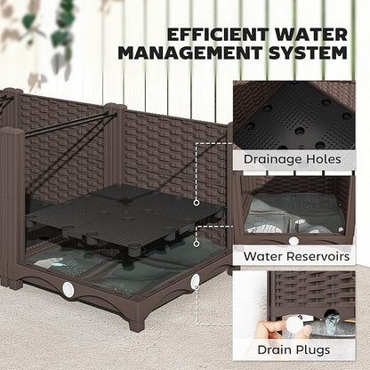 Outsunny 5 x 1 x 1 ft Raised Garden Bed, Indoor Outdoor Plastic Planter Box with Drainage Holes, Drain Plugs and Water Reservoirs for Vegetables, Herbs, Flowers & Succulents, Brown
