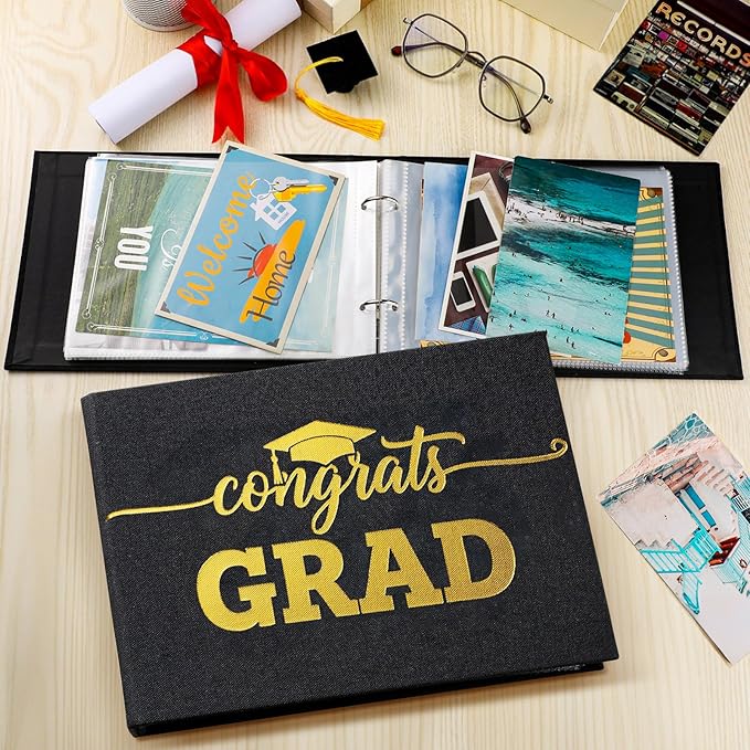 Spiareal Graduation Card Organizer Set Greeting Card Holder 6 x 8 Inches 100 Pages Stamping Binder Album Display Organization Storage for Graduation Gift Grad Party Favors Greeting Photo Gift