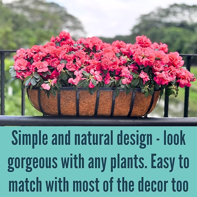 LaLaGreen Deck Railing Planter Boxes - 30 Inch, 4 Pack Wall Planters for Outdoor Plants, Window Flower Boxes Deck Railings with Coco Liners Metal Horse Troughs Fence Balcony Patio Porch Over Rail