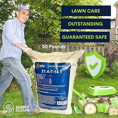 Supply Solutions 21.4-7-14.1 Lawn and Turf Fertilizer with Iron - Achieves a Lush Green Lawn in Weeks - Turf Builder for All Grass Types - for Greener Grass Fertilizer (50lbs)