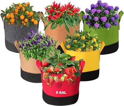 Grow Bags 5Gal/7Gal/10Gal * 2 ，6 Pack Vegetable/Flower/Plant Grow Bags ，Plant Fabric Pots with Handles for Garden and Outdoor Planting (6 Colour, 5 Gallon)