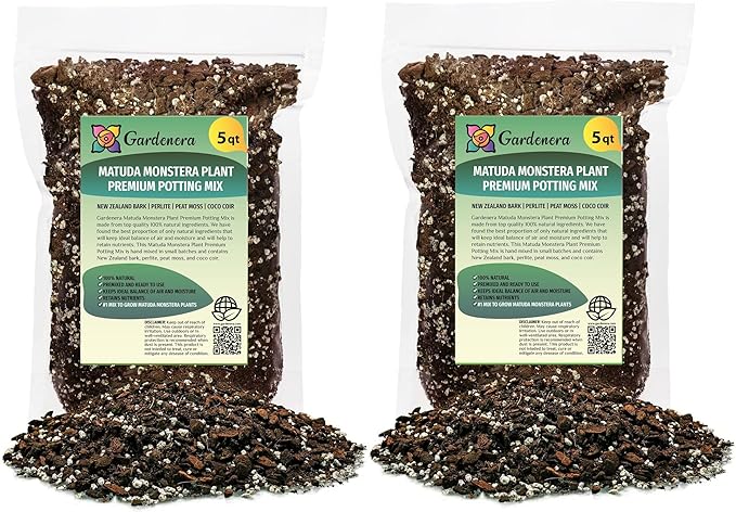 GARDENERA Monstera Siltepecana Matuda Planting Mix - Promotes Steady Growth and Healthy Leaves - 10 Quart (2 Bags of 5 Quart)