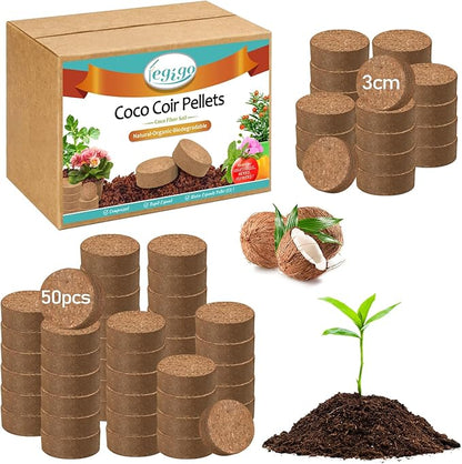 Legigo 50 PCS 30mm Coco Coir Pellets Potting Soil Mix- Compressed Coconut Coir Discs Seed Starting Soil Pellets, Coco Peat Soil Pods for Indoor & Outdoor Plants, Gardening Herbs Bonsai and Vegetables