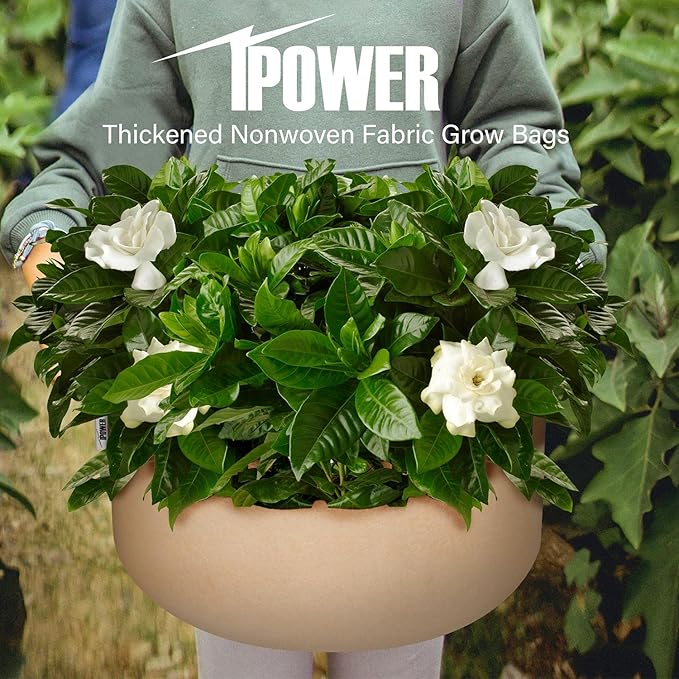iPower Plant Grow Bag 20-Gallon 5-Pack Heavy Duty Fabric Pots, 300G Thickened Nonwoven Aeration Durable Container, Nylon Strap Handles for Gardening, Planting Tomatoes, Herbs, Flowers, Tan