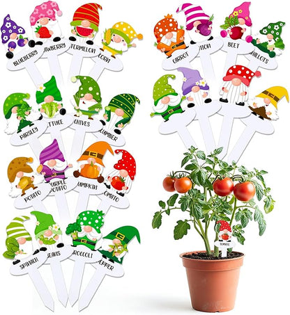 24Pcs Gnome Vegetable Plant Markers 24 Styles Funny Acrylic Garden Potted Plant Labels Sign Waterproof Plant Name Stake Tags for Nursery Indoor Outdoor Garden Decoration