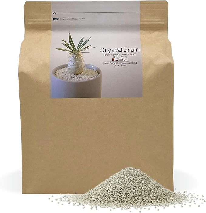 Crystal Grain Cactus & Succulent Soil Mix, Coarse Grain for Maximum Drainage, 100% Inorganic & Odorless, Visible Watering Indicator, Patented Japanese Tech, 3L (Resealable Bag)