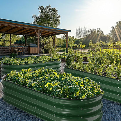 Raised Garden Bed Kit, 5x2x1 ft Galvanized Planter Box Outdoor with Safety Edging, Large Metal Raised Beds for Gardening Vegetables Flower Fruits (Moss Green)