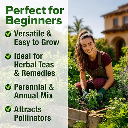 HOME GROWN Herb Seeds 32 Medicinal Herbs and Tea Variety Pack – Annual & Perennial Herb Seeds for Planting Indoors & Outdoor – Non-GMO, Heirloom Seeds, Easy to Grow, High Germination Garden Kit