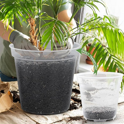 GREANER Clear Plastic Plant Pots, Plastic Planter with Drainage Holes, Nursery Pots for Indoor Outdoor with 20 Plant Labels, 12 Inch(Pack of 5)