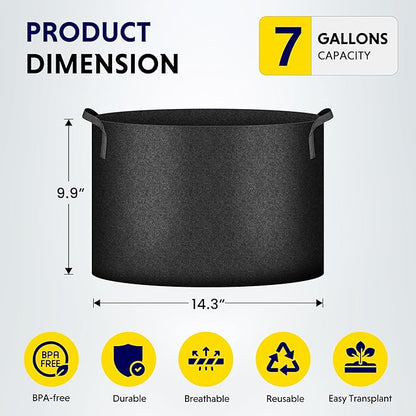 iPower 10-Pack 7-Gallon Grow Bags Nonwoven Fabric Pots Aeration Container with Strap Handles for Garden and Planting, 7 Gallon, Black