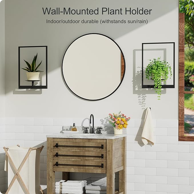Black Metal Wall Plant Holder - 2-Pack Wall Mounted Plant Stands and Hanging Holders for Indoor Planter and Flower Pot -Rectangle Decor Shelf for Plant Storage (Pot Not Included)