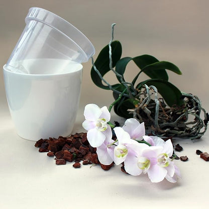 SMEREKA Orchid Pot Set with 6-Inch Clear Slotted Inner and Outer Pots and Premium Potting Mix for Healthy Indoor Orchid Repotting and Growth