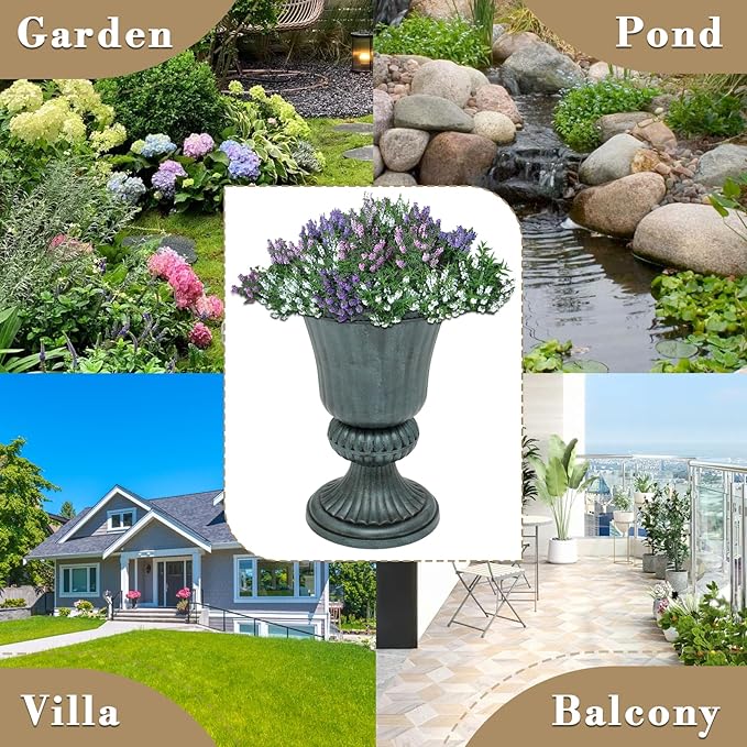 Athena Collection 20''H Garden Plastic Urn Vintage Tall Planter Urn Patio Large Flower Pot Porch Planter Large Planter for Indoor Outdoor Plant, Dark Green
