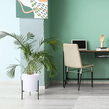 D'vine Dev Modern White Plants Pot Cylinder Planter with Heavy Duty Stand, Large 12 Inch Pot, 18.9 Inch with Stand Height, 96-T-A-3