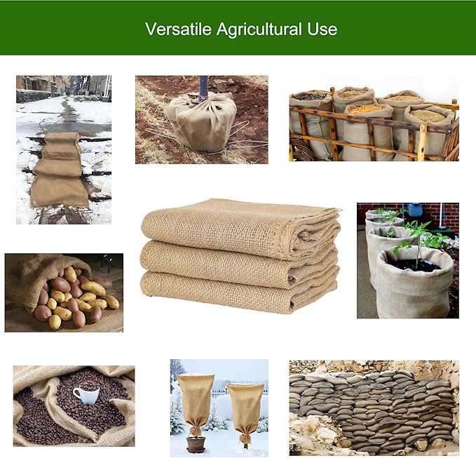 Natural Burlap Bags 19" X 29" with Drawstring, 3 Pack – Eco-Friendly Durable Brown Burlap Bags for Storage, Agriculture, Flood Control, Gardening and Frost Protection