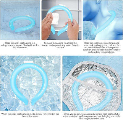 Neck Cooling Tube with Insulated Bag, Reusable Cooler Ice Neck Ring Warps, Ice Pack for Wearable Stay Cool for Hot Weather, Summer, Outdoors, Sports, Work(Blue)