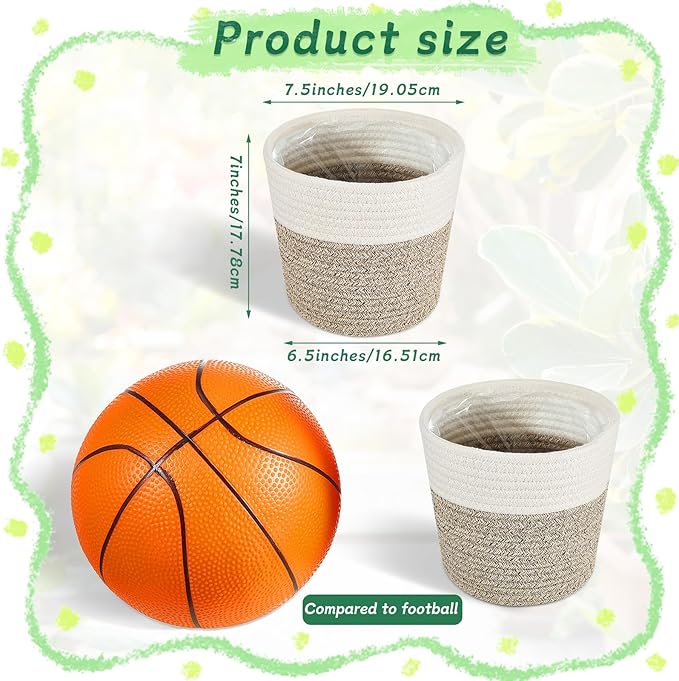 3 Pcs Cotton Rope Plant Basket with Plastic Liner Rustic Plant Basket Planters Modern Woven Decorative Pots for Home Flower Indoor Storage Decor, 7.5 x 6.5 Inches(White, Beige)