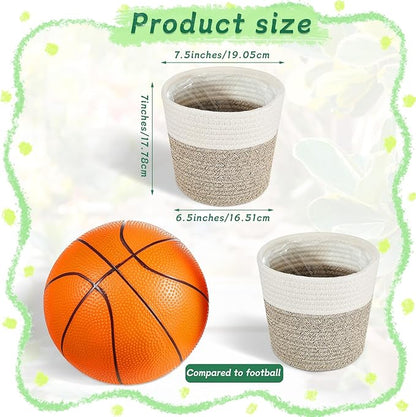 3 Pcs Cotton Rope Plant Basket with Plastic Liner Rustic Plant Basket Planters Modern Woven Decorative Pots for Home Flower Indoor Storage Decor, 7.5 x 6.5 Inches(White, Beige)