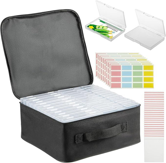 24 Slot Seed Storage Organizer Box with Dual Zipper Bag, Garden Seed Organize Sealed Bags and 160 Pcs Label Stickers Saving Container Keeper Set for Garden Vegetable Flower Plants