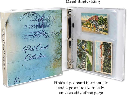 UniKeep Postcard Collector Storage Case with 20 Pages - Holds up to 120 Postcards Measuring 4" x 6" - Additional Pages Can Be Added (Blue)