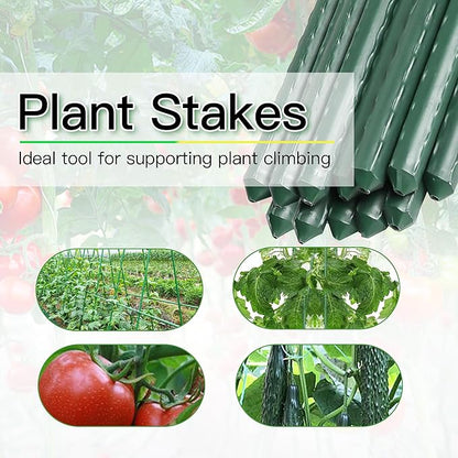 Garden Stakes 6ft, 6Feet Metal Plant Stakes 25 Pack for Gardening and Farm, 72" Plastic Coated Plant Support for Tomato, Cucumber, Bean, Flower, Potted and More Climbing Plants