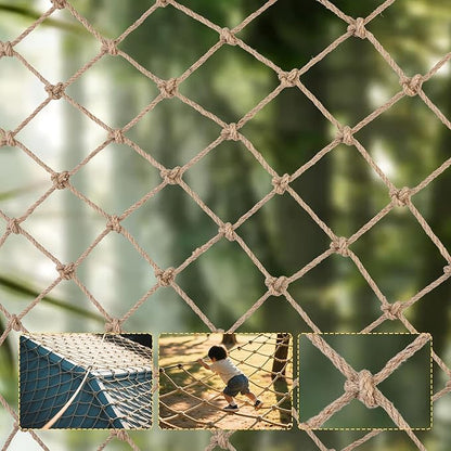 Jute Hemp Rope Net,Heavy Duty Natural Safety Rope Netting Balcony Stairs Fence Garden Playground Protection Net Indoor & Outdoor Decoration Rope Netting (6.5FT*9.8FT)