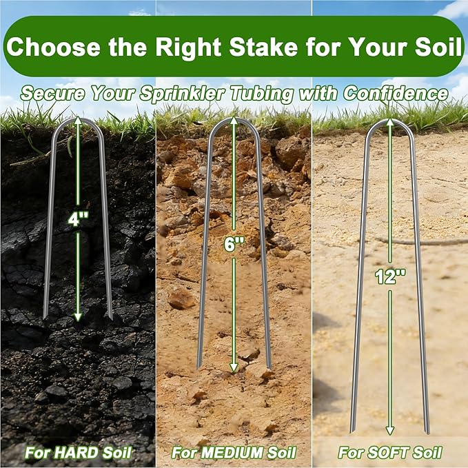 AAGUT 16 Pack Garden Landscape Staples 6 Inch Soaker Hose Stakes 11 Gauge Drip Line Irrigation Stakes Water Hose Hooks Galvanized Lawn U Pins Sod Nails for Chicken Wire, Drip Tubing, Dog Fence