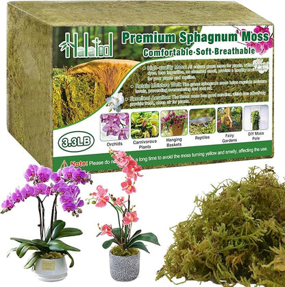 Halatool 3.3LB Green Forest Natural Sphagnum Moss for Plants - Fluffy Orchid Moss for Repotting, Dried Plant Moss for Indoor & Outdoor Potted Plants