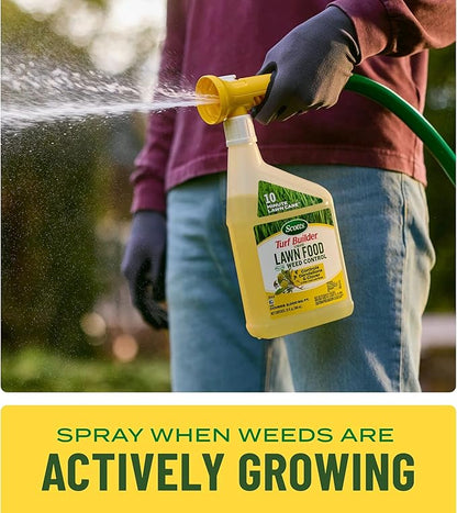 Scotts Turf Builder Liquid Lawn Food Plus Weed Control - Weed and Feed Spray, Controls Dandelions, Clover, and Others as Listed, 32 fl. oz.