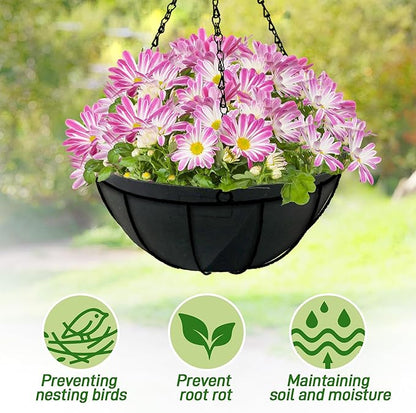4 Pack 14 Inch Fabric Planter Basket Liner- Felt Flower Pot Liners Replacement Coco Fiber Liner for Hanging Basket Flowers Round Hanging Basket Liners Prevent Birds from Nesting