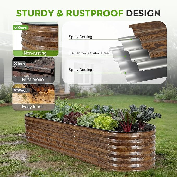 ZORMY Galvanized Raised Garden Bed Outdoor- 2PCS 8x2x1.4ft Oval Steel Raised Beds for Gardening, Metal Planter Box with Protective Strip and Gloves for Vegetables, Flowers, Fruits(Brown)