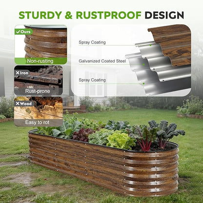ZORMY Galvanized Raised Garden Bed Outdoor- 2PCS 8x2x1.4ft Oval Steel Raised Beds for Gardening, Metal Planter Box with Protective Strip and Gloves for Vegetables, Flowers, Fruits(Brown)
