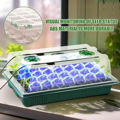Saillong 2 Pack Seed Starter Tray with Grow Light, 80 Cell Indoor Greenhouse Seed Starting Set with Humidity Dome, 360° Full Spectrum LED, Smart Timer, 5 Brightness Levels for Germination