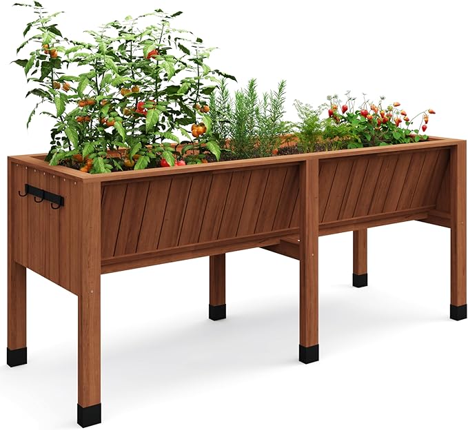 GarveeHome Hooks for 6X2X2.5 ft Raised Garden Bed, Wooden Raised Planter Box Outdoor for Growing Vegetables and Herbs, Depth 13.7 Inch，Planter Raised Beds-Acorn Brown