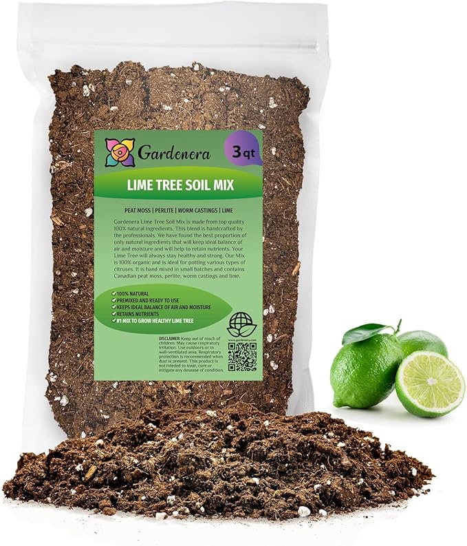 Gardenera's Premium Lime Soil Mix - Fast-Draining Potting Soil for Growing and Repotting Citrus Aurantifolia - 3 Quart