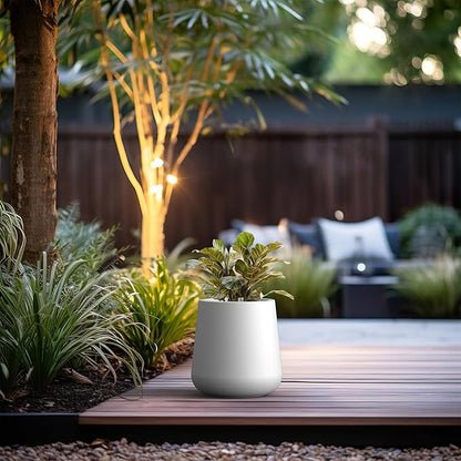 Kante 9.8-Inch Dia Round Concrete Garden Pot with Drainage Hole & Rubber Plug - Indoor/Outdoor Lagre Plant Pot for Home, Garden, Patio, White