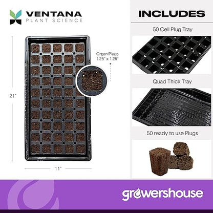 VPS OrganiPlug Hydroponic Seed Starter Plugs, 50 pcs in 1 Prefilled Tray, Rapid Root Planting Pods for Seedling, Clone, Cutting, Promotes Plant, Flower, Vegetable Growth w/Organic Soil Ingredients