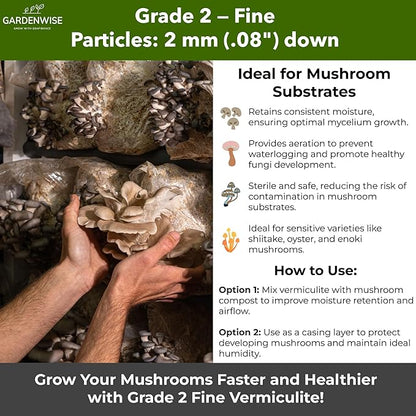 Organic Fine Vermiculite for Indoor Gardening Plants and Mushrooms – Enhances Soil Aeration, Seed Germination, Rooting Cuttings – Small Packages and Bulk (Vermiculite Grade 2 – Fine, 30 quarts)