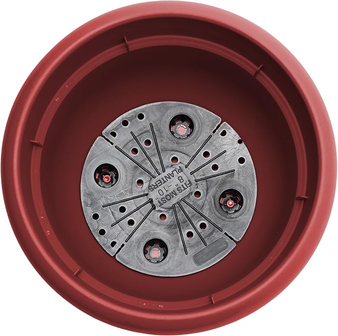 Bloem Ariana 10" Burnt Red Round Self-Watering Resin Planter Pot - Rolled Rim Indoor and Outdoor Gardening Planter