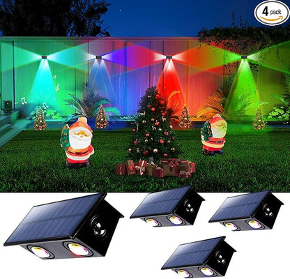 4 Pack Color Changing Solar Powered Fence Lights Outdoor Decorative LED Waterproof Yard Lamps for Outside Wall, Deck, House Patio, Rail, Stair, Yard, Pool, 7 Colorful Modes, Easy 1-Min Installation