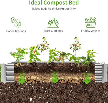 Land Guard 3 Pack 6×3×1ft Galvanized Metal Raised Garden Bed, Metal Planter Kit Box Outdoor for Deep-Rooted Vegetables, Flowers, Green and Herbs, Silver