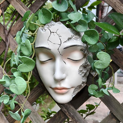 Elegant Face Wall Planter - Matte White Resin Flower Pot with Drainage Hole, 7.5" Artistic Hanging Vase for Succulents & Small Plants