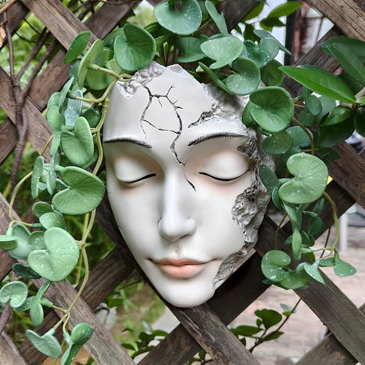 Elegant Face Wall Planter - Matte White Resin Flower Pot with Drainage Hole, 7.5" Artistic Hanging Vase for Succulents & Small Plants