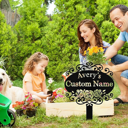 Custom Metal Garden Sign with Stake, Personalized Garden Signs for Outside, Customized Garden Name Signs for Yard Lawn Outdoor Decor Gardening Gifts for Moms Grandmas Gardeners