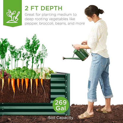 Best Choice Products 6x3x2ft Outdoor Metal Raised Garden Bed, Deep Root Box Planter for Vegetables, Flowers, Herbs, 269 Gallon Capacity, 100% Non Toxic Materials - Dark Green