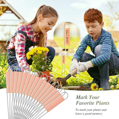 LEIFIDE 61 Pieces Metal Plant Tags Kit, 30 Pcs Copper Metal Plant Labels, 30 Rainproof PET Films, 1 Marker Pen, Reusable Garden Markers Nursery Tags(U Shape)